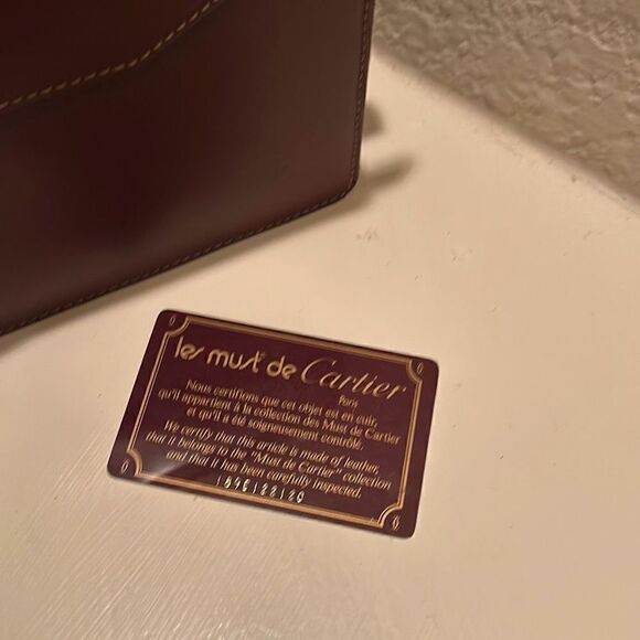 Cartier Envelope Style Clutch Bag Maroon Leather Gold Metal Corners CC Logo - Picture 9 of 13